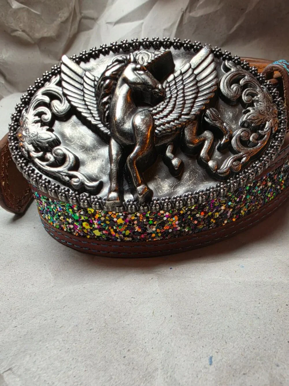 Shyanne Unicorn Magic Glitter Western Leather Belt Girls Sz 24 Women's Sz 00-2